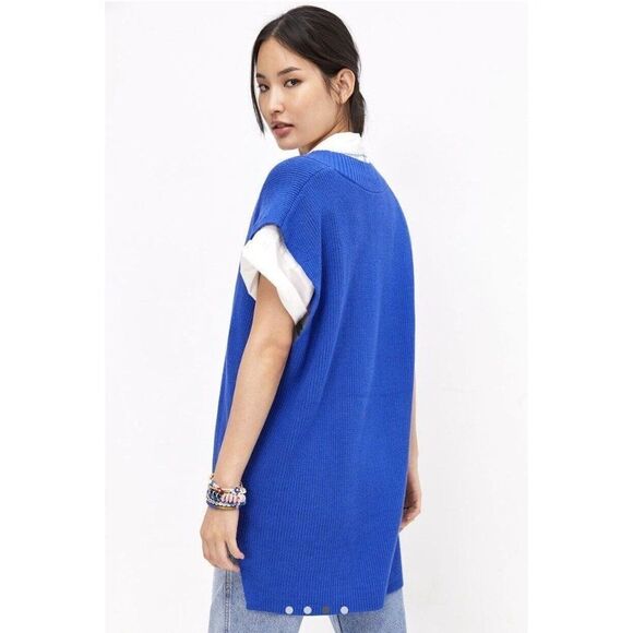 Anthropologie Classic V-Neck Royal Blue 100% Cotton Vest One Size - Picture 3 of 4